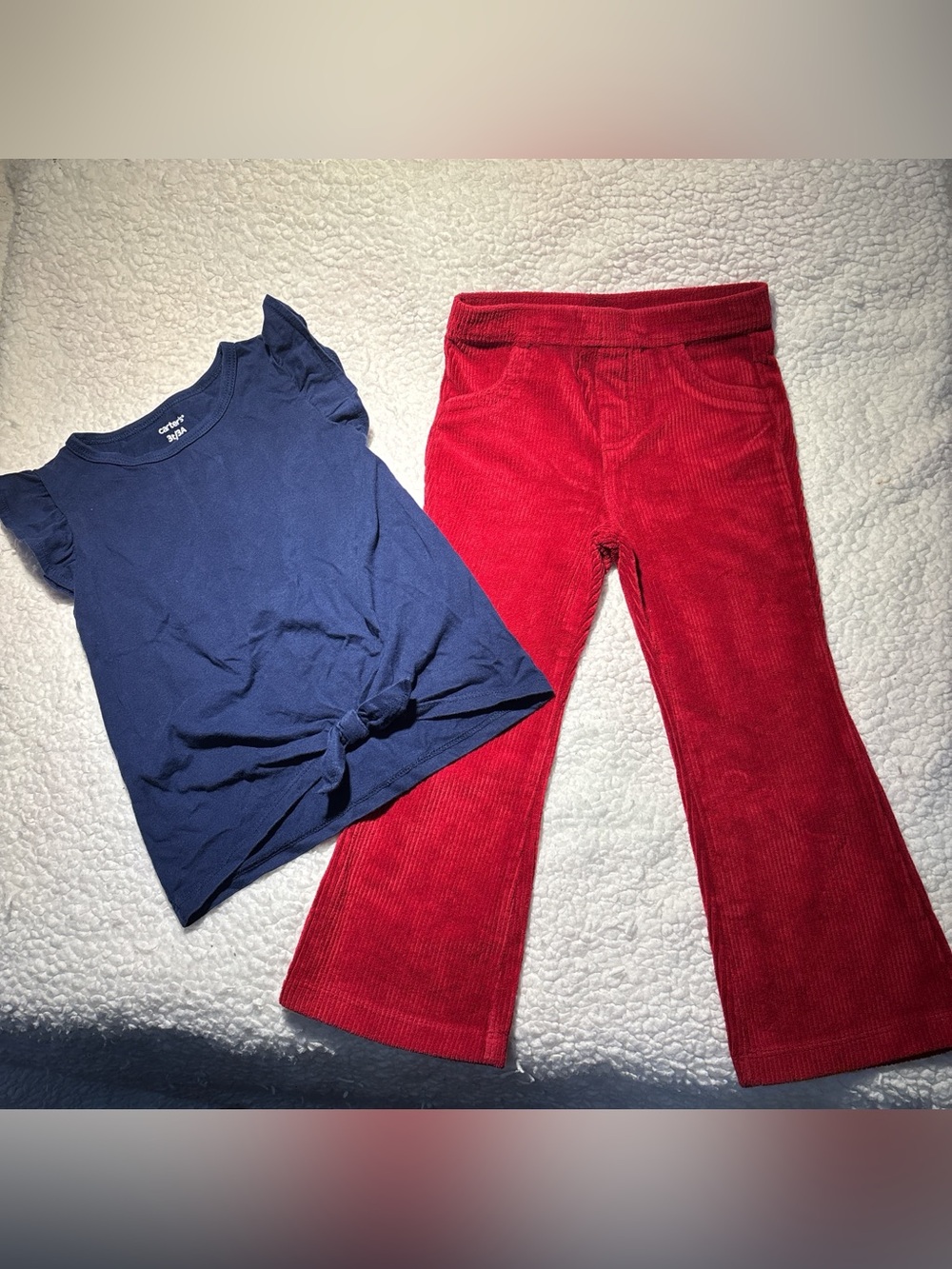 Carter's Red Corduroy Flare Pants &  Solid Navy Crewneck Tee